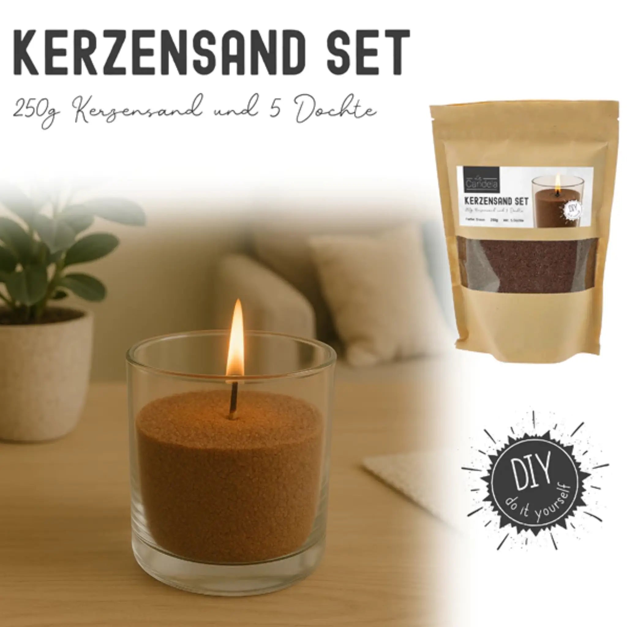 Kerzensand und Dochte Set Braun