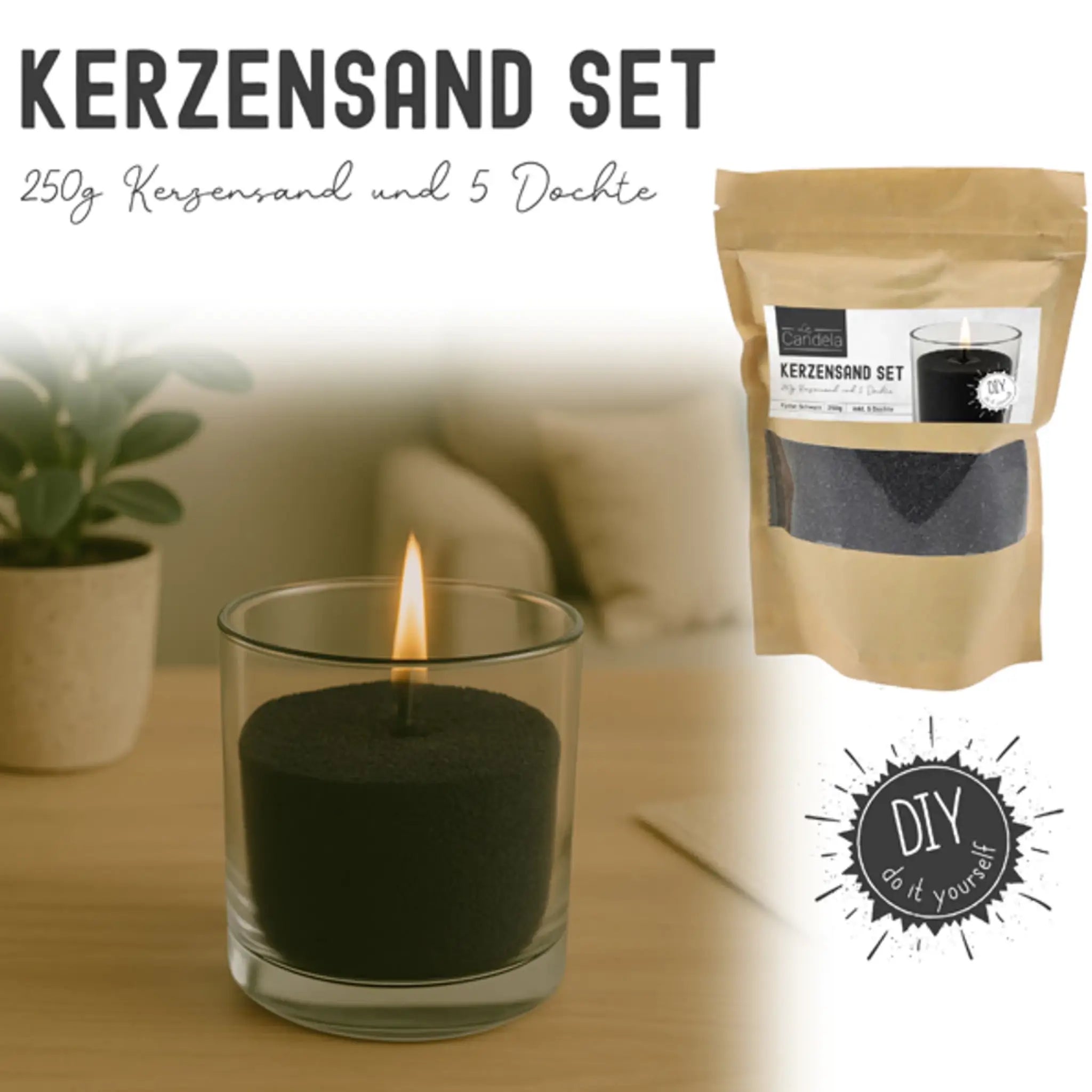 Kerzensand und Dochte Set schwarz